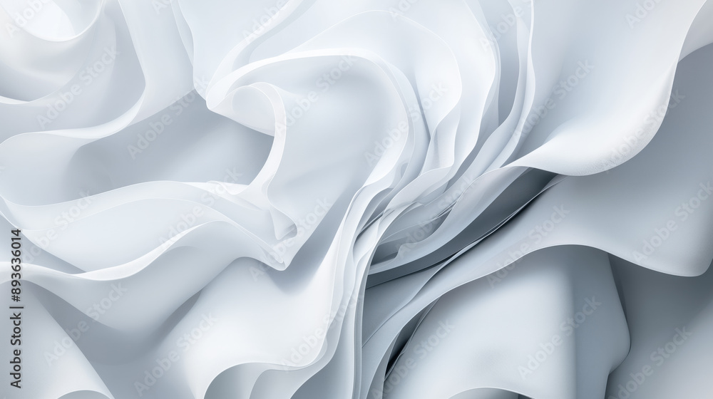 Aufkleber white and gray abstract waves, soft white smooth fabric background, white bright abstract forms empt