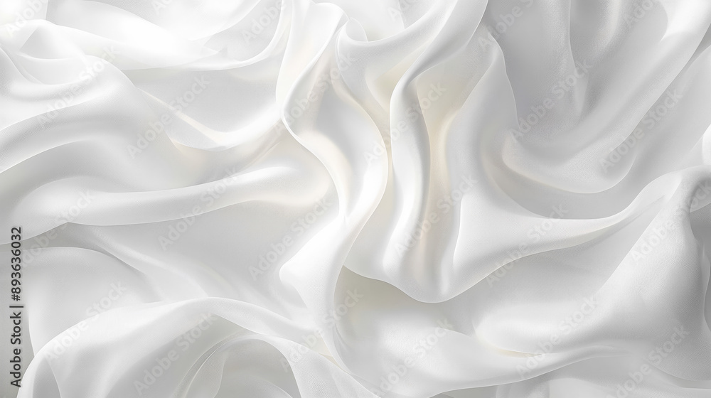 Aufkleber White minimalistic abstract background, soft white smooth fabric background, white bright abstract forms empty clean bright wavy minimalistic background with soft light