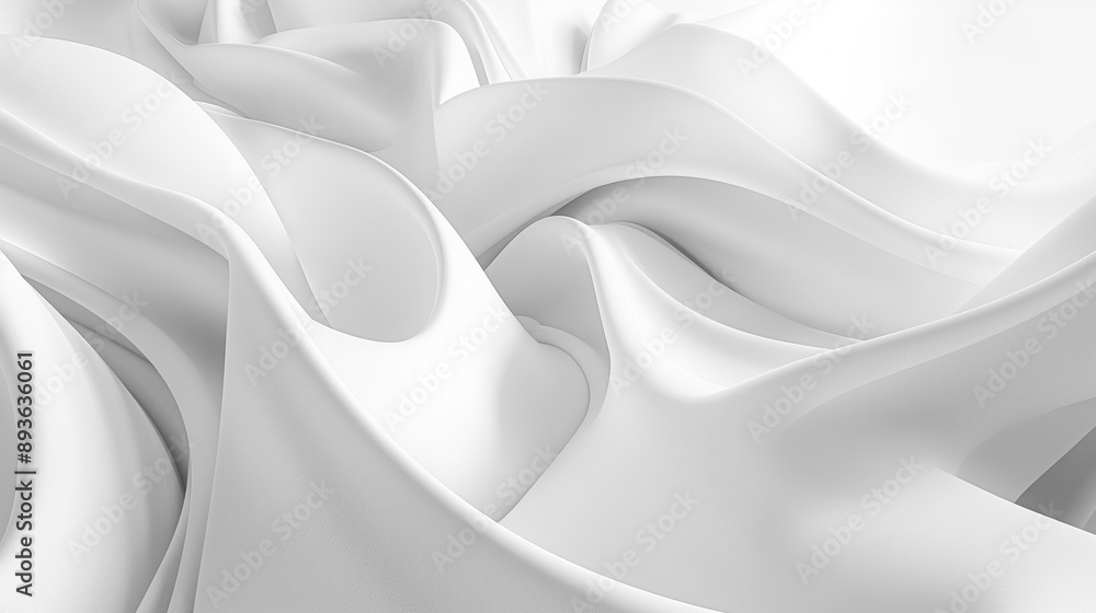 Poster White abstract waves soft smooth fabric background, white bright abstract forms empty clean bright wavy minimalistic background with soft light