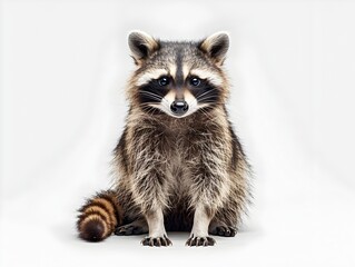 Obraz premium Cute Raccoon Sitting Isolated on White Background with Distinctive Mask