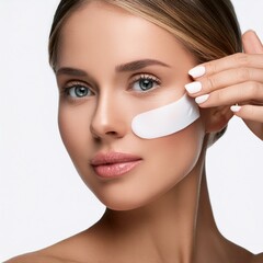 Woman applying white strip on face