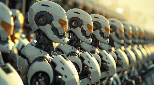 Scene of a row line of robots army