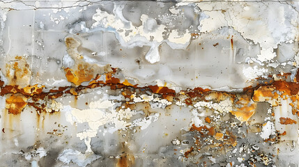 Aged look with rust and marble textures in white and gold stains tie dye paint and rustic streaks along a concrete border