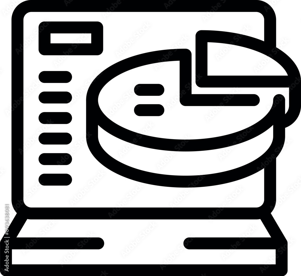 Poster laptop displaying a pie chart, symbolizing data analysis and financial reporting in a business conte