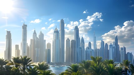 Dubai Skyline with Palm Trees