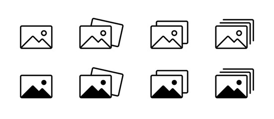 Gallery icon set. Photo album symbol. Image, picture collection icons set. Vector