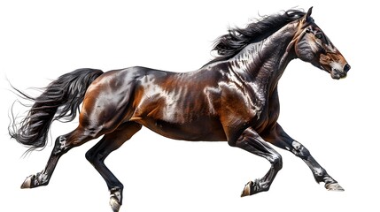 Obraz premium Regal Horse in Trotting Pose on White Background with Copy Space