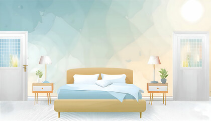Abstract Watercolor vintage bedroom, no text, copy space on digital art concept, Generative AI.