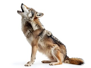 Obraz premium Majestic Wolf Howling with Head Thrown Back on Isolated White Background