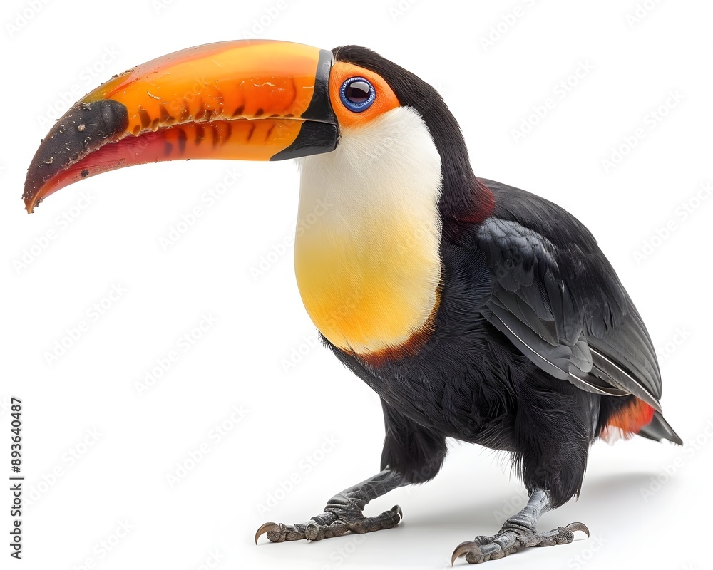 Poster Colorful Toucan with Distinctive Beak on Isolated White Background