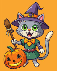 halloween cat and pumpkin