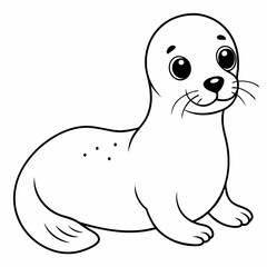 Character coloring baby seal, vector line art