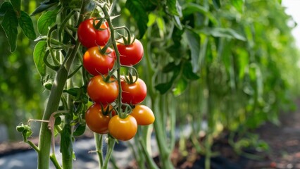 Lush plant with fresh organic tomatoes ready for harvest