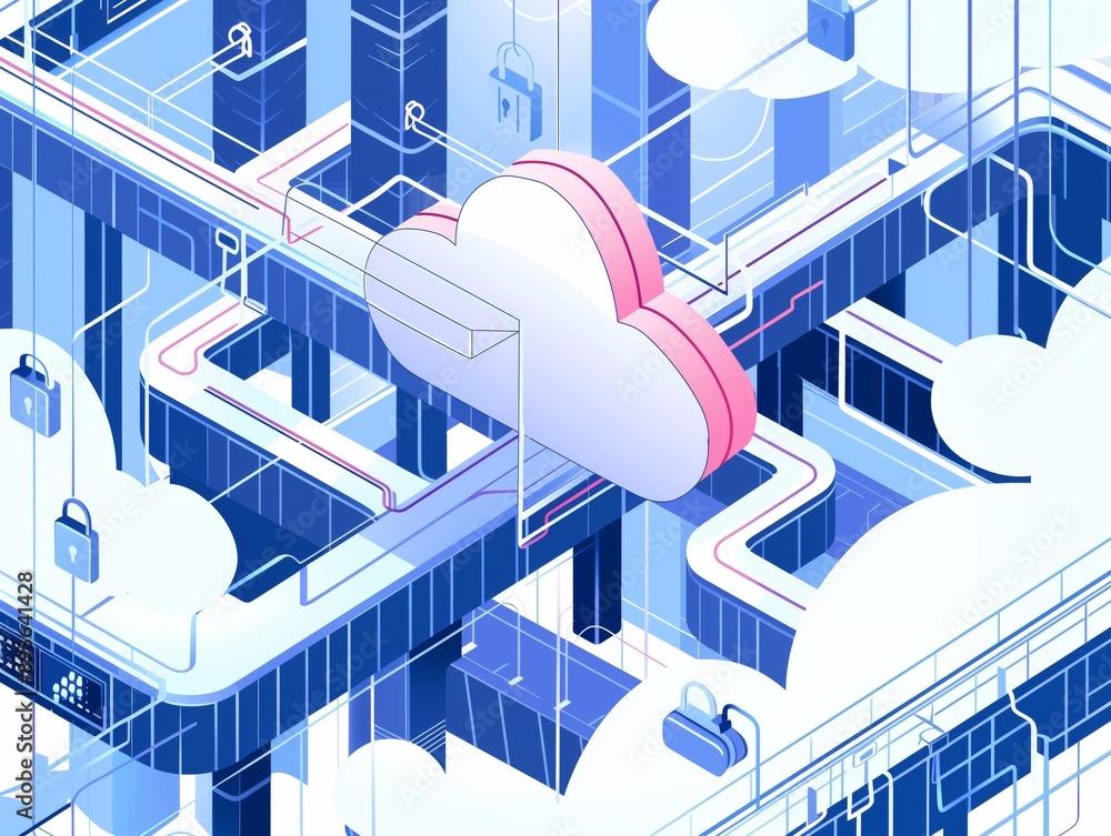 Poster cloud computing network with data security and locks.