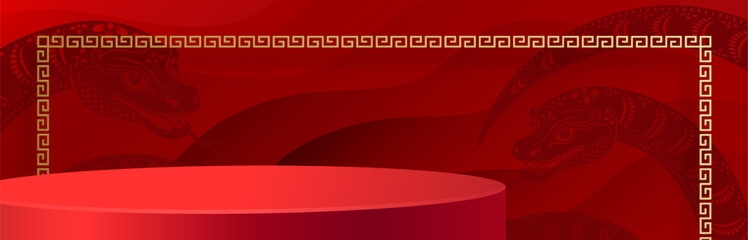 3d Podium round stage for happy Chinese new year 2025 Snake Zodiac sign