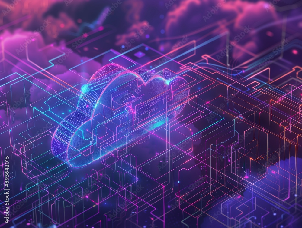 Poster futuristic cloud computing network.