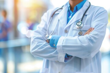 Close up doctor at hospital background for professional healthcare concept. Human medical health concept.