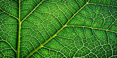 Obraz premium Vibrant green leaf texture showcases intricate network of veins and cells in stunning macro detail, highlighting nature's beauty on a lush, uniform background.