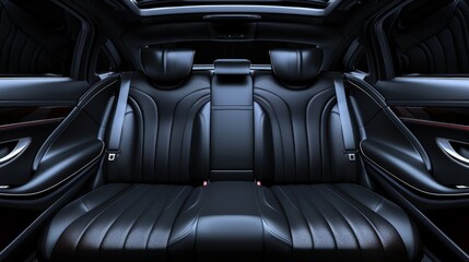 Fototapeta premium Black rear leather seats of a modern business class car. Luxury car interior