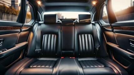 Black rear leather seats of a modern business class car. Luxury car interior