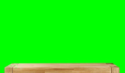 Wooden dinner table surface. Natural wood furniture close view. Tabletop isolated over green screen chroma key background