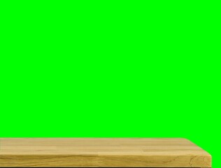 Wooden dinner table surface. Natural wood furniture close view. Tabletop isolated over green screen chroma key background