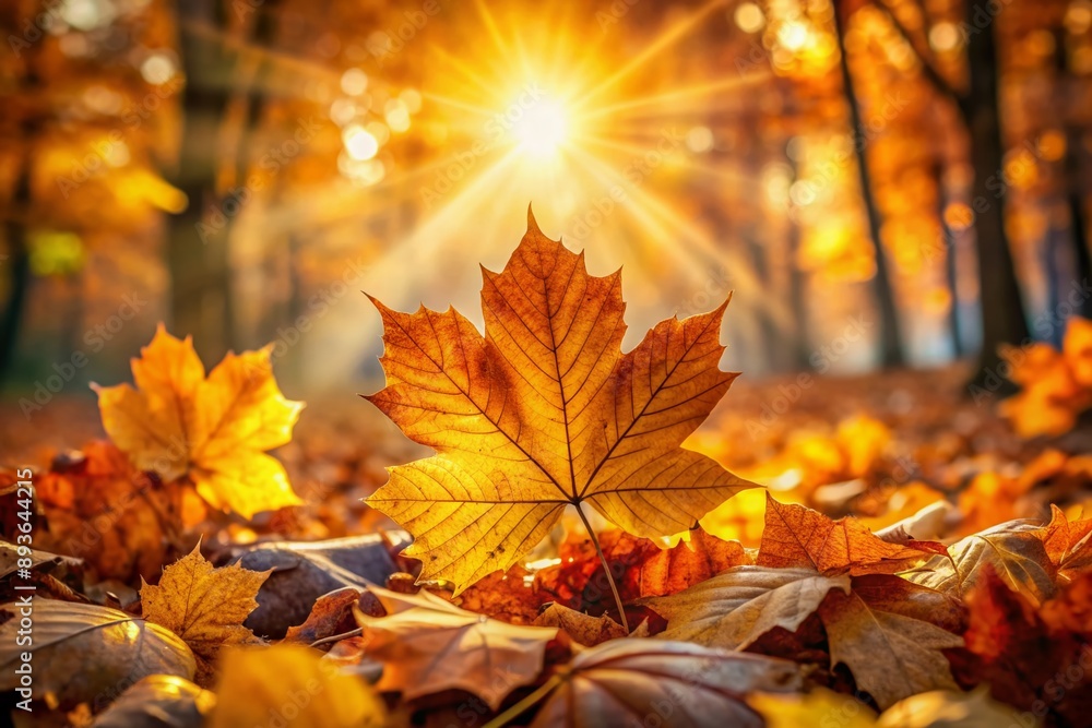 Wall mural vibrant warm autumn leaves with golden hues sharply focused against a softly blurred background of f