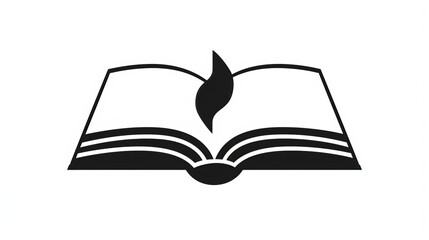 An open book with a central flame symbolizing knowledge and enlightenment.