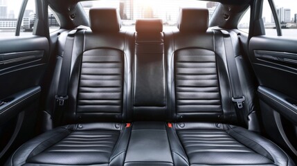 Black rear leather seats of a modern business class car. Luxury car interior