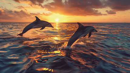 Fototapeta premium Dolphins in sunset