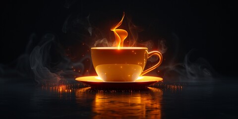 Stylish Dark Background Banner with Coffee Cup and Steam