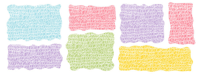 Set rectangle and square paper quote frames, quote text box, empty form with wavy edge. Dilog or title border. Hand drawn speech bubble.