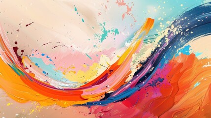 Obraz premium Abstract splash of paint with ribbon strokes, creating a wave-like pattern with vibrant colors.