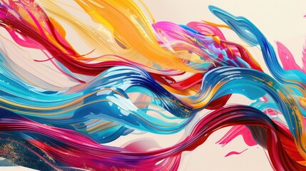 Obraz premium Abstract splash with colorful brush paint ribbons and wave-like flow.