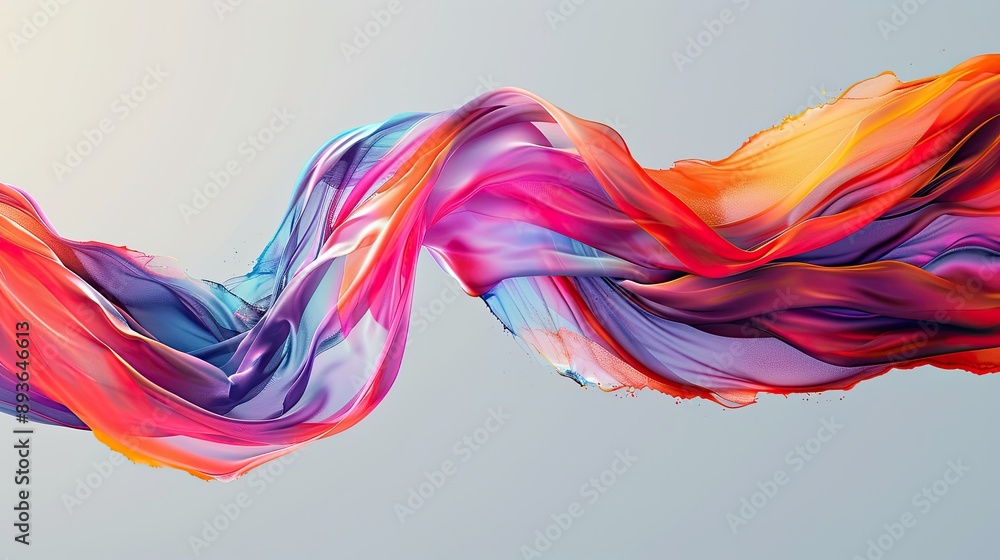 Poster abstract wave with colorful brush paint ribbon strokes, creating a dynamic and fluid design.