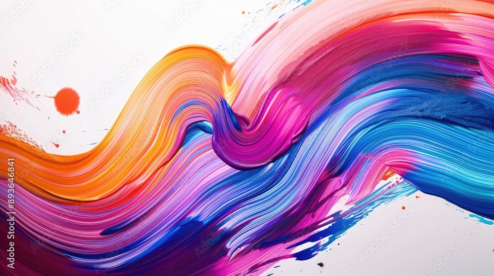 Poster colorful brush paint swirl with ribbon strokes and wave-like flow, creating an abstract design.