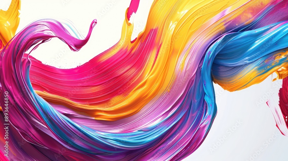Poster colorful brush paint swirl with ribbon strokes and wave-like flow, creating an abstract design.