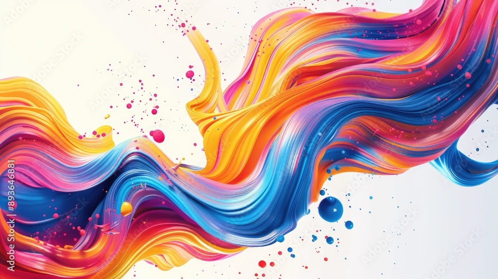 Poster colorful brush paint swirl with ribbon strokes and wave-like flow, creating an abstract design.