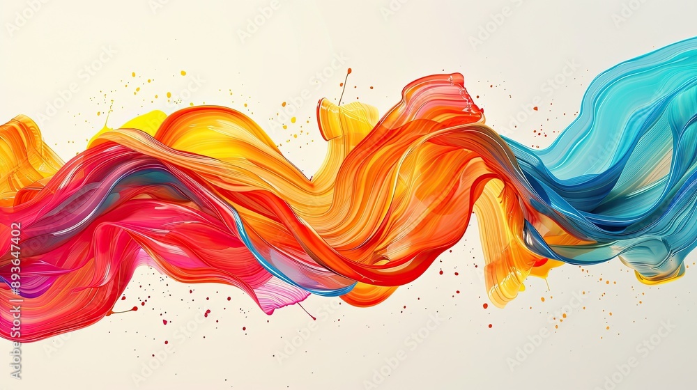 Poster dynamic abstract splash with colorful brush paint ribbons and wave-like flow