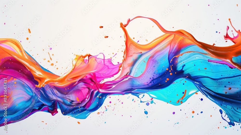 Poster dynamic abstract splash with colorful brush paint ribbons and wave-like flow