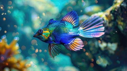 Obraz premium Majestic fish with iridescent wings swimming gracefully under the sea