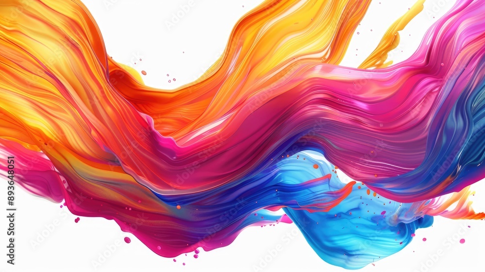 Poster fluid ribbon strokes with brush paint effects, creating a dynamic and colorful wave.