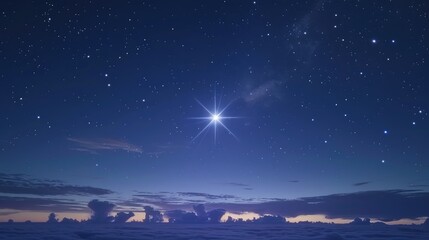 Radiant star casting light across a calm, heavenly sky at dusk