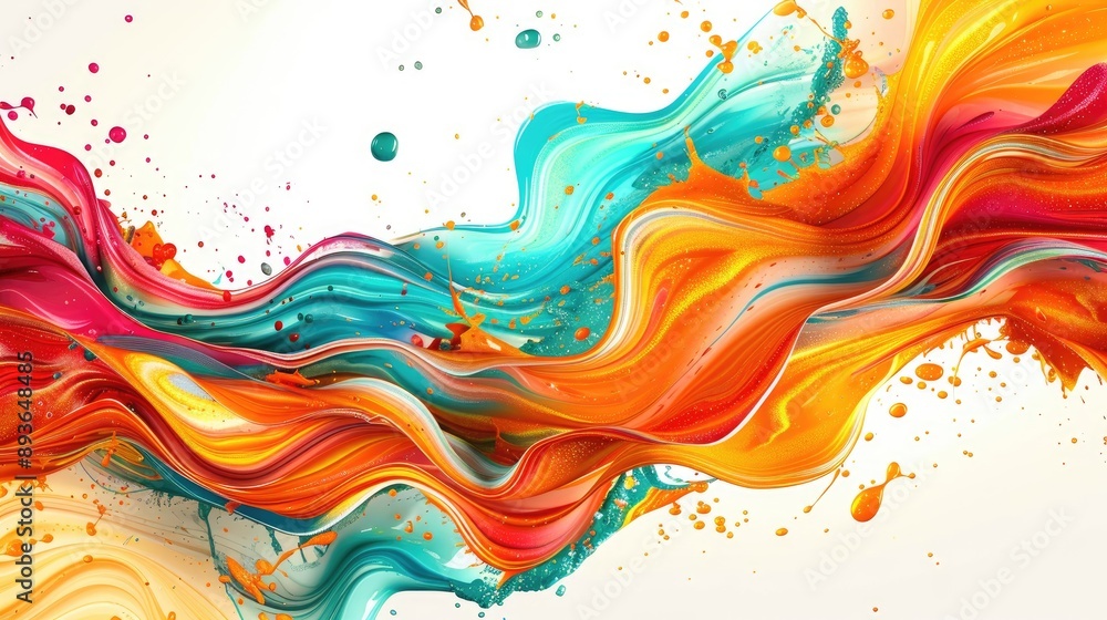Poster fluid wave pattern with colorful brush strokes and ribbon-like paint effects.