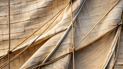 Closeup of Sailcloth and Ropes on a Sailing Ship