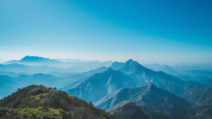 Fototapeta premium Majestic Mountain Range Under Clear Blue Sky