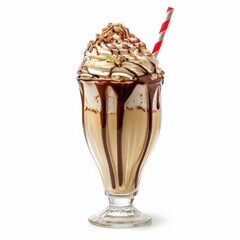A delicious malted milkshake with whipped cream and chocolate sauce, ready to be enjoyed
