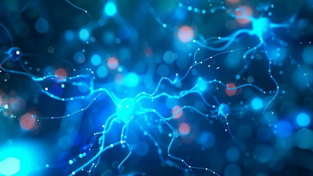 Vibrant visualization of a blue electric neural network, with glowing synapses and connections, resembling a neural web. The image evokes a sense of energy and complexity, highlighting the intricate