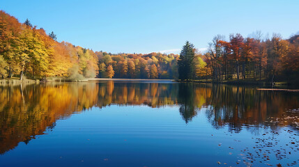 Autumn Reflections on Tranquil Lake
