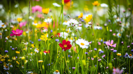 Vibrant Wildflowers Blooming in Meadow
